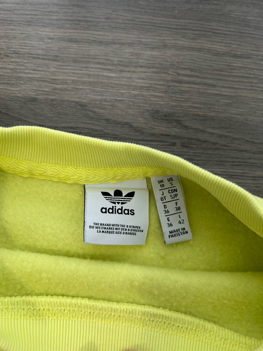 adidas Neon Yellow Crop Pullover Sweatshirt with Purple Embroidered Chest Logo - Picture 2 of 4